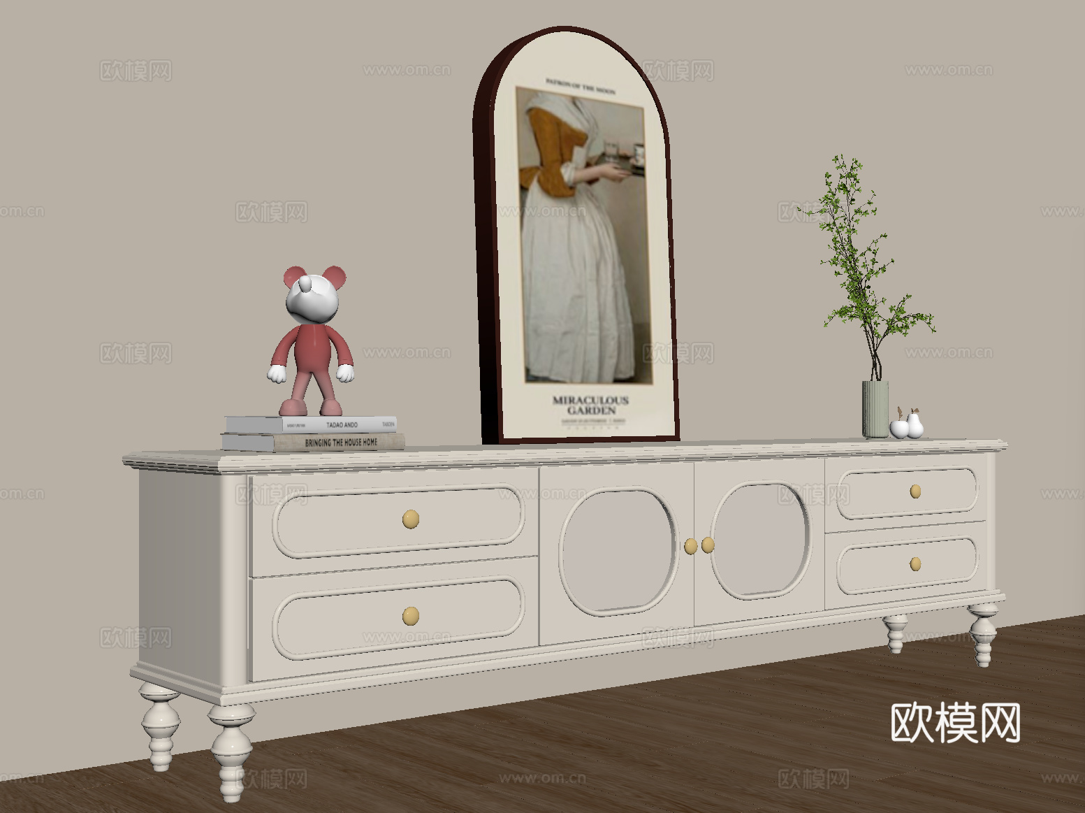 法式电视柜 边柜 装饰柜 摆件su模型