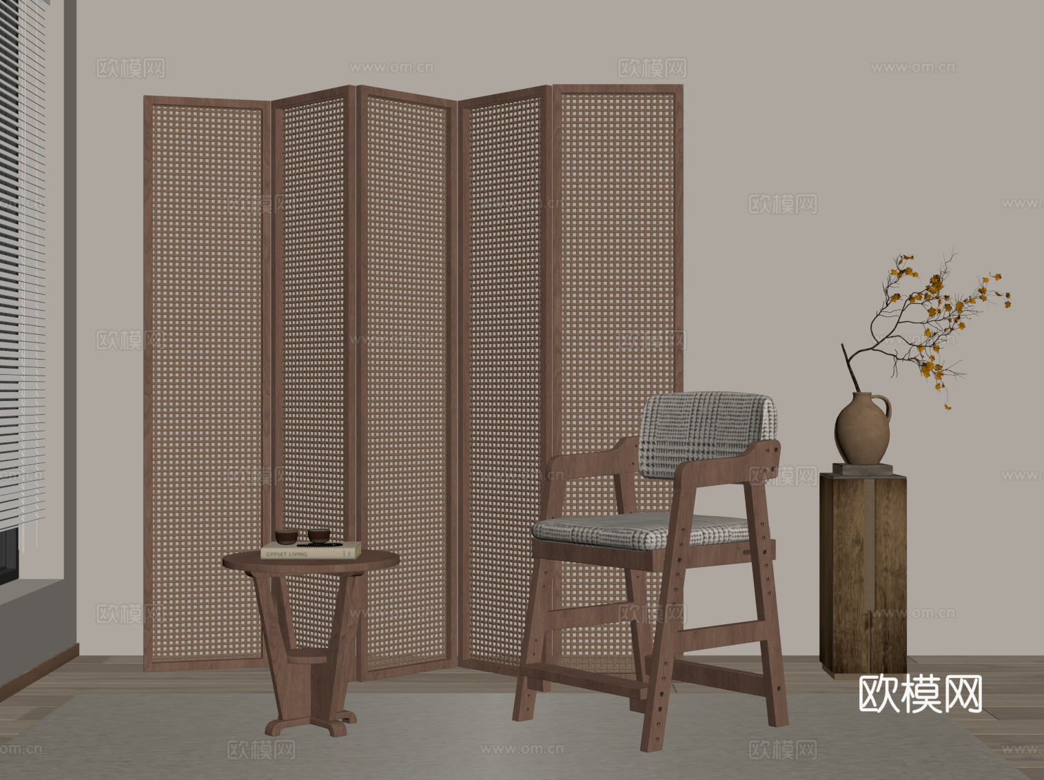 中古风休闲椅 餐椅su模型
