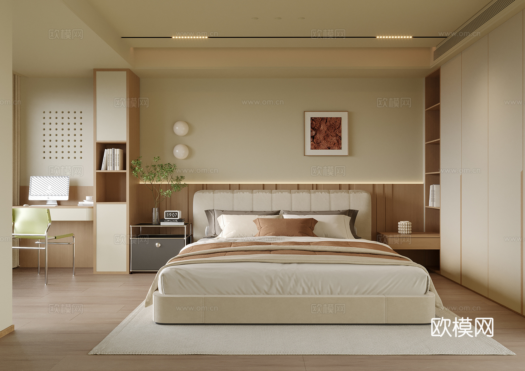 现代卧室 双人床 床头柜su模型