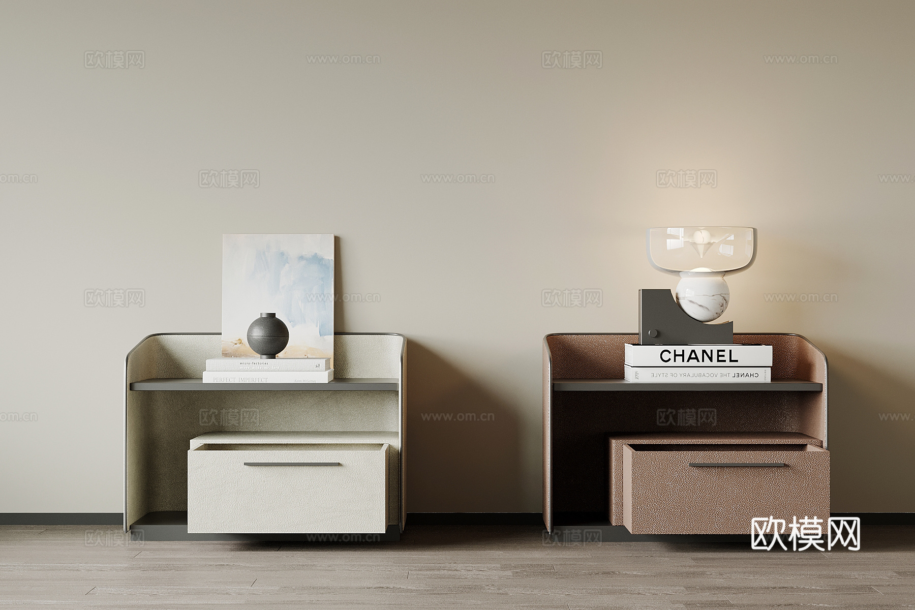 现代床头柜 皮革床头柜su模型