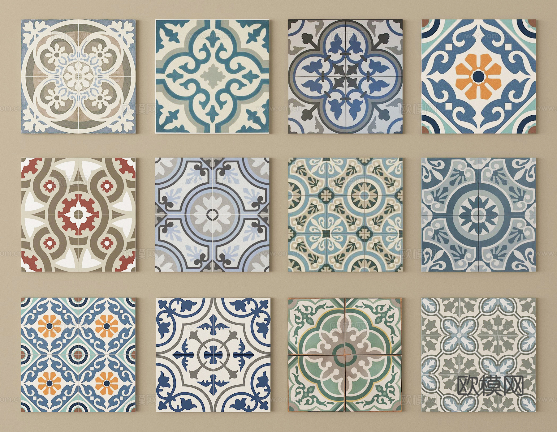 现代石材 拼花地砖 瓷砖su模型