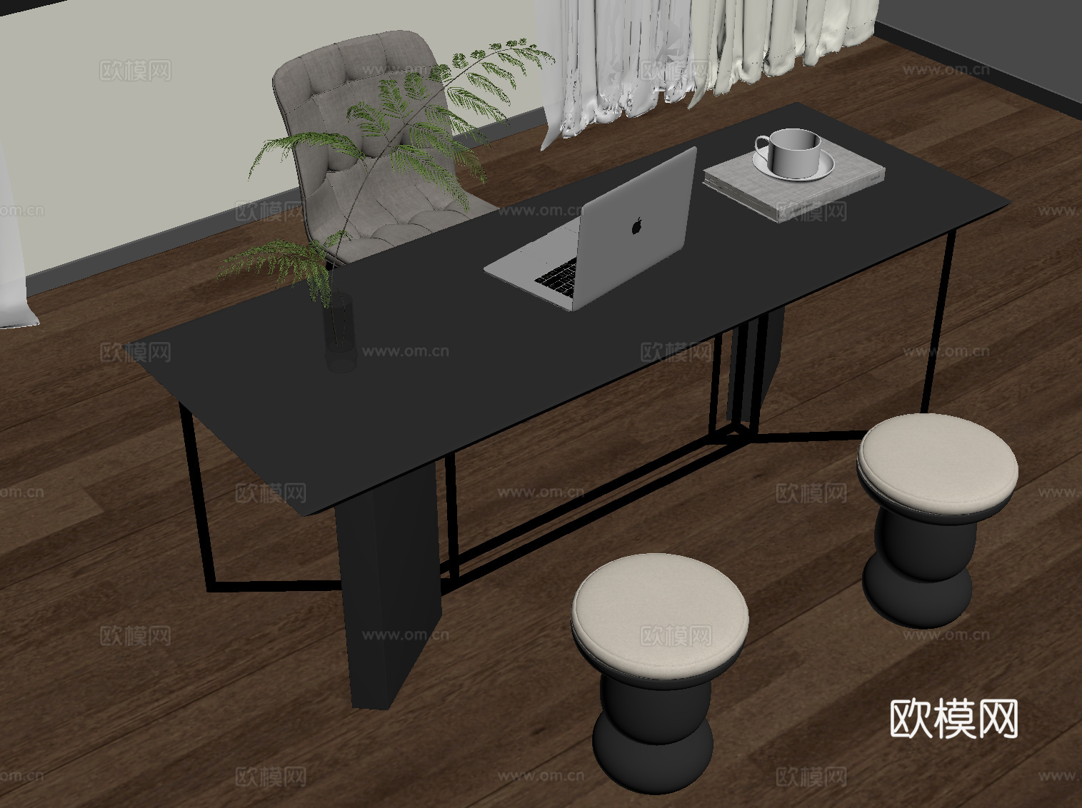 现代书桌椅su模型下载（渲染图2）
