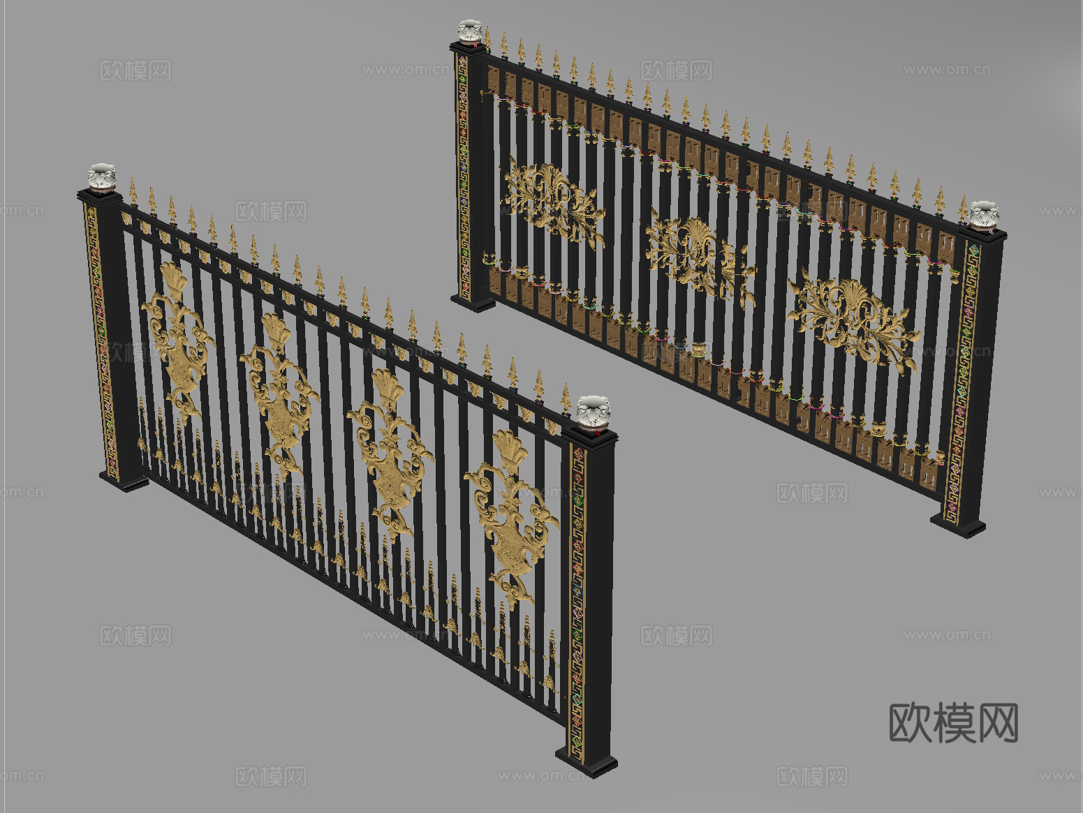 欧式围栏护栏 铁艺栏杆 扶手su模型