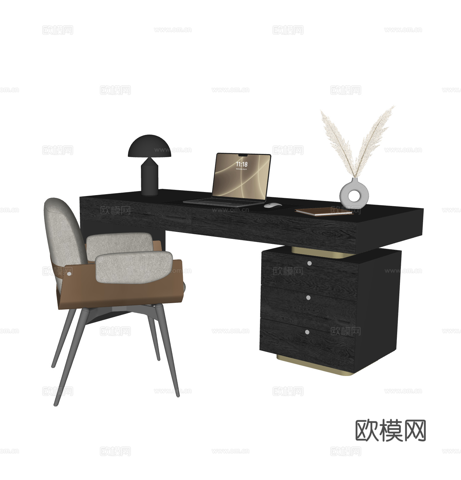 MINOTTI 现代意式书桌椅  办公桌 书桌 书椅 扶手椅su模型