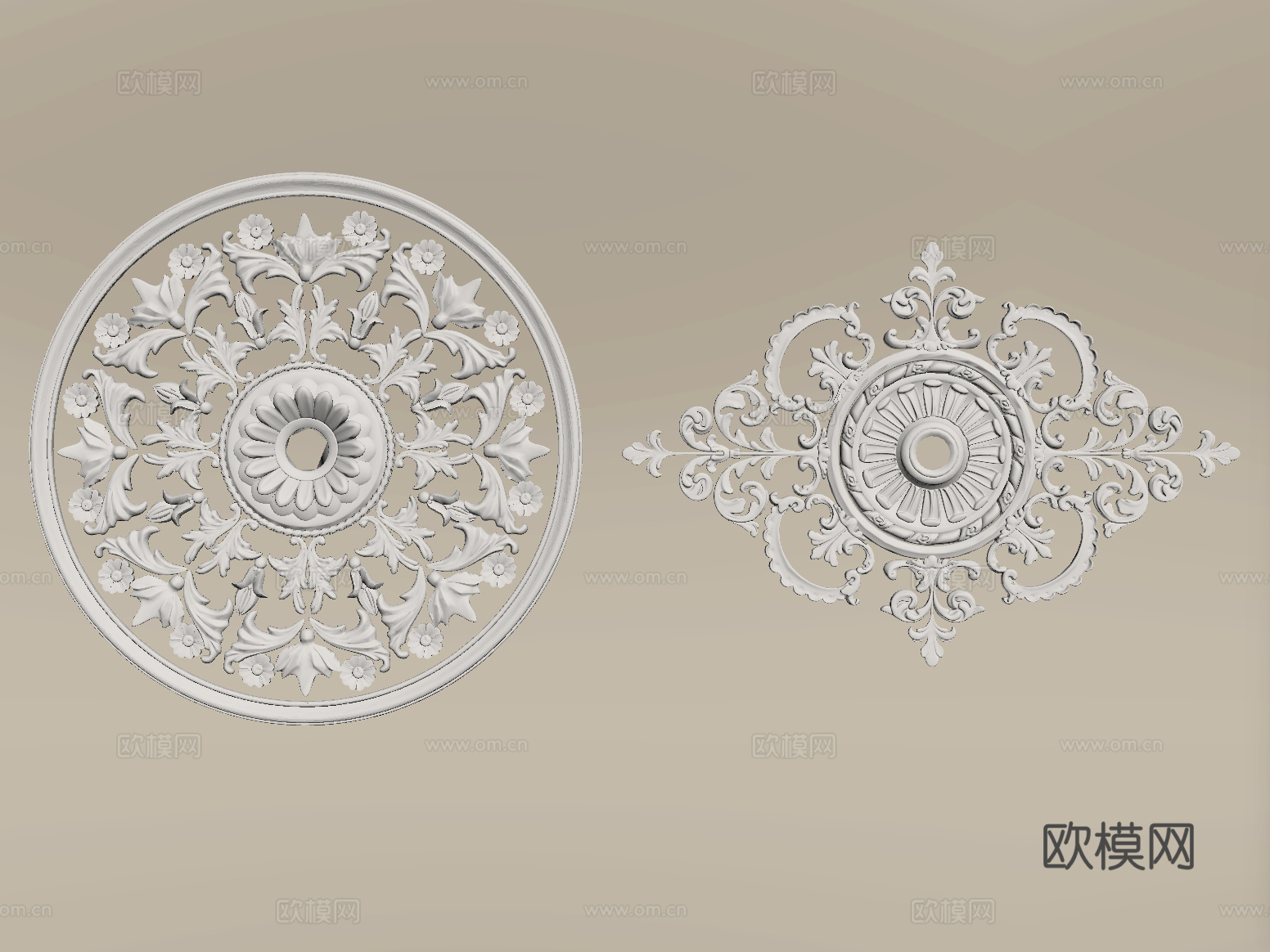 欧式雕花灯盘 灯盘底座 石膏构件su模型