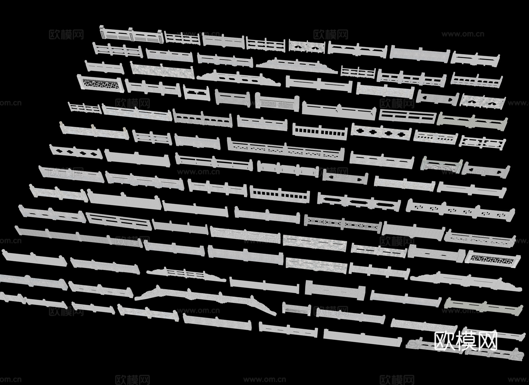 中式石栏杆 石材栏杆 石护栏 户外围栏 围挡 石扶手su模型