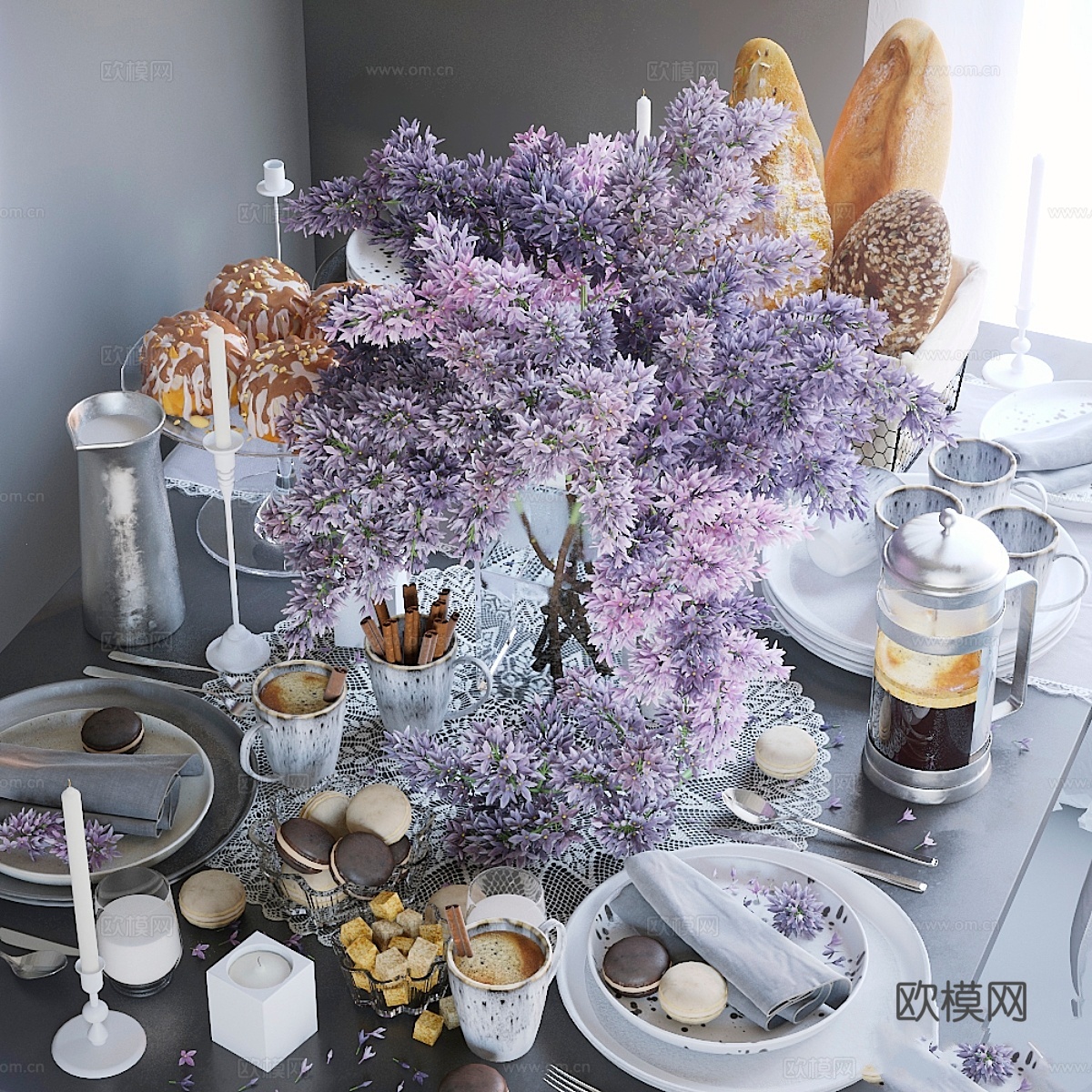 餐桌布置28. 淡紫色餐桌布置3d模型下载