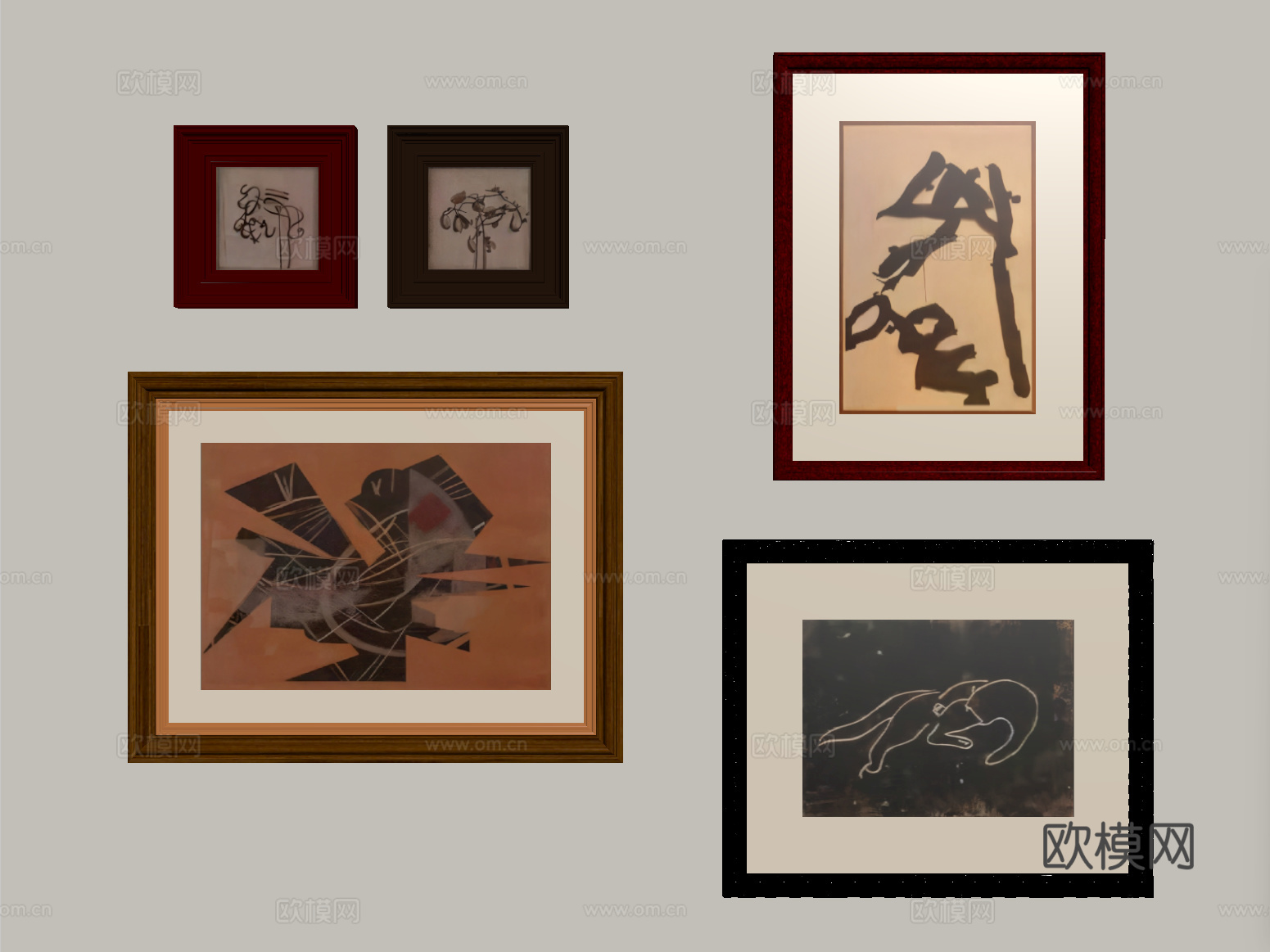 法式挂画组合 客厅挂画 装饰画su模型