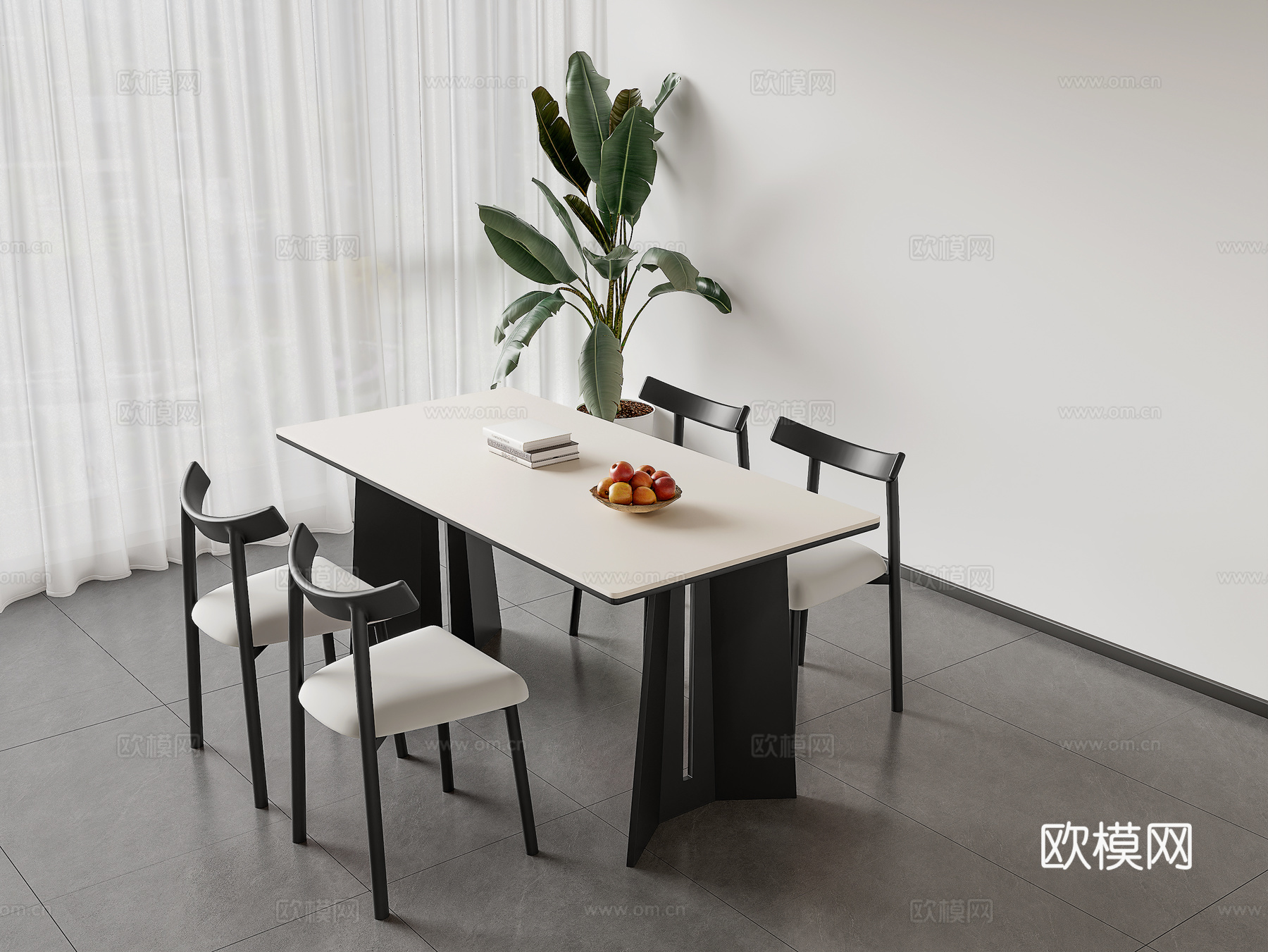 现代餐桌椅 极简餐桌椅 餐桌餐椅组合  餐桌 餐椅su模型