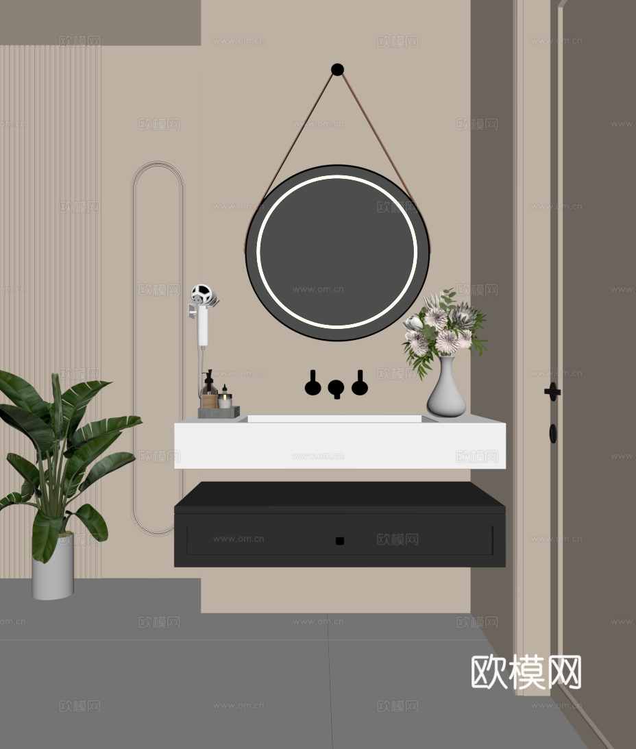 法式复古风浴室柜 洗手台su模型