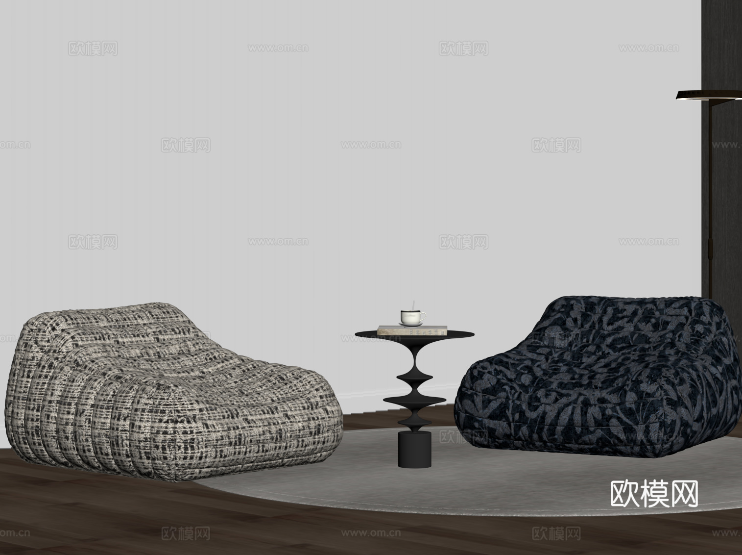 现代懒人沙发 布艺沙发su模型