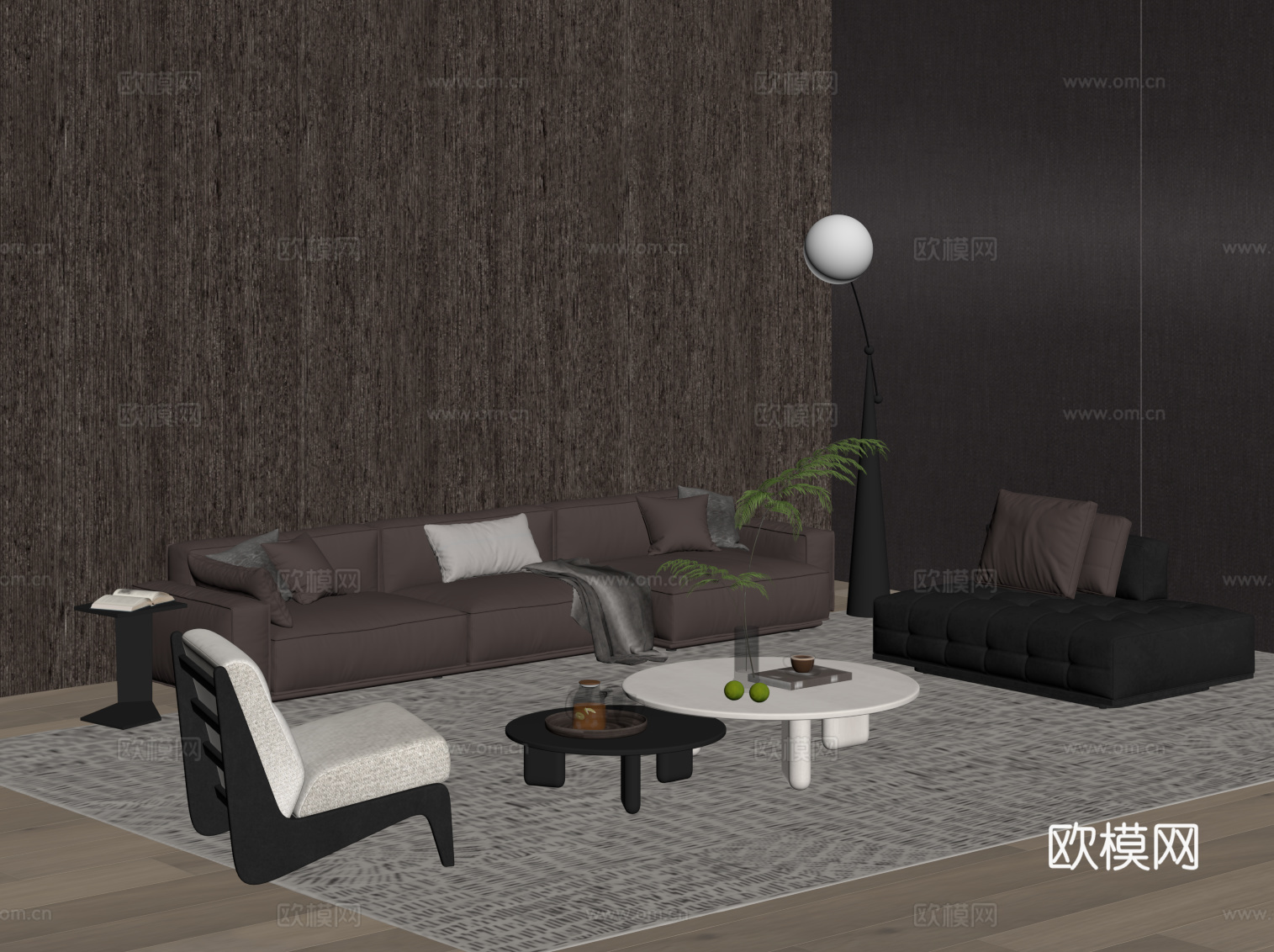 意式沙发茶几组合su模型