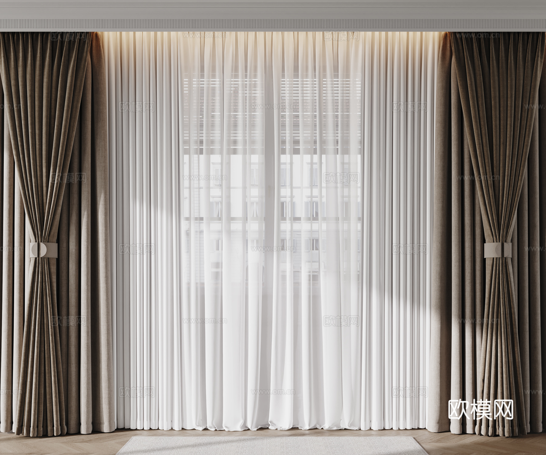 现代窗帘 纱帘 布艺窗帘su模型