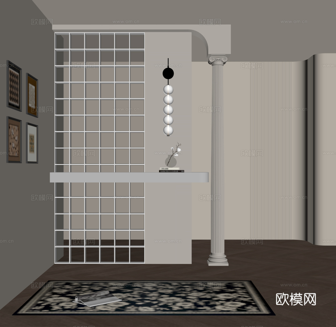 法式奶油风玄关 玄关隔断su模型