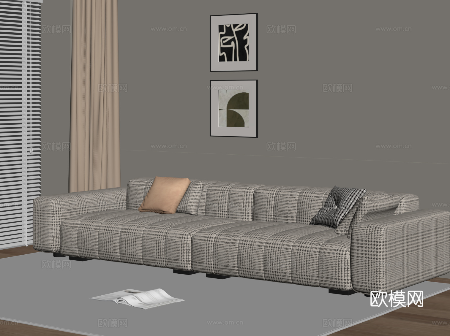 现代多人沙发 布艺休闲沙发su模型