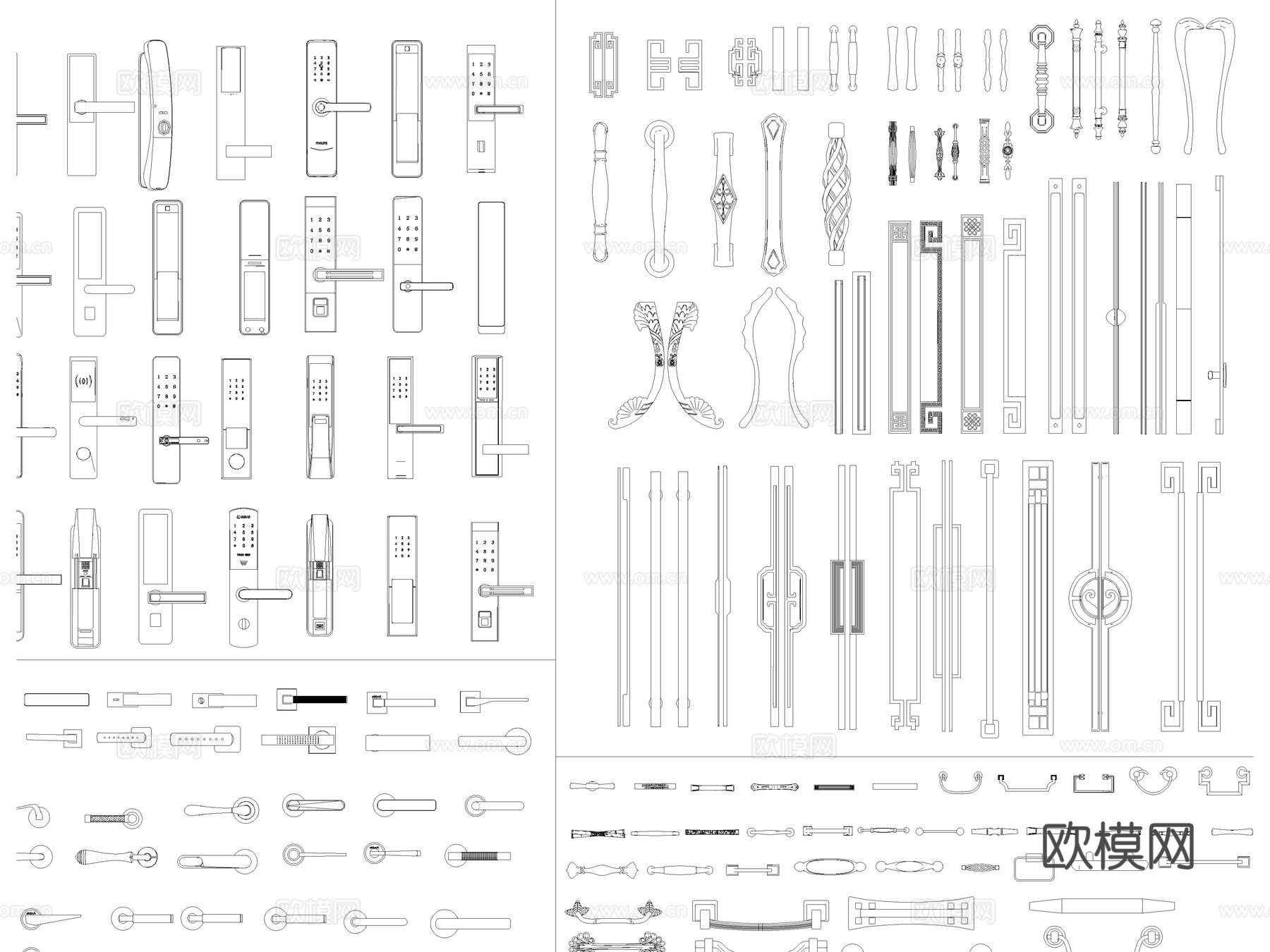 2026年最新门把手防盗门把手电子锁房门锁CAD图库cad施工图