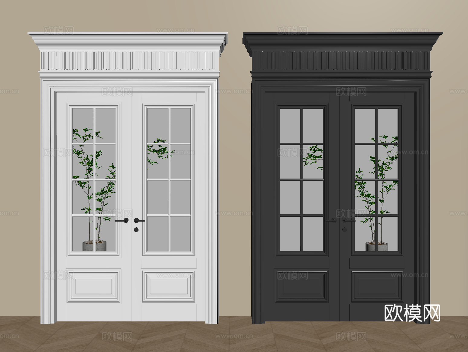 法式双开门 玻璃门 平开门su模型
