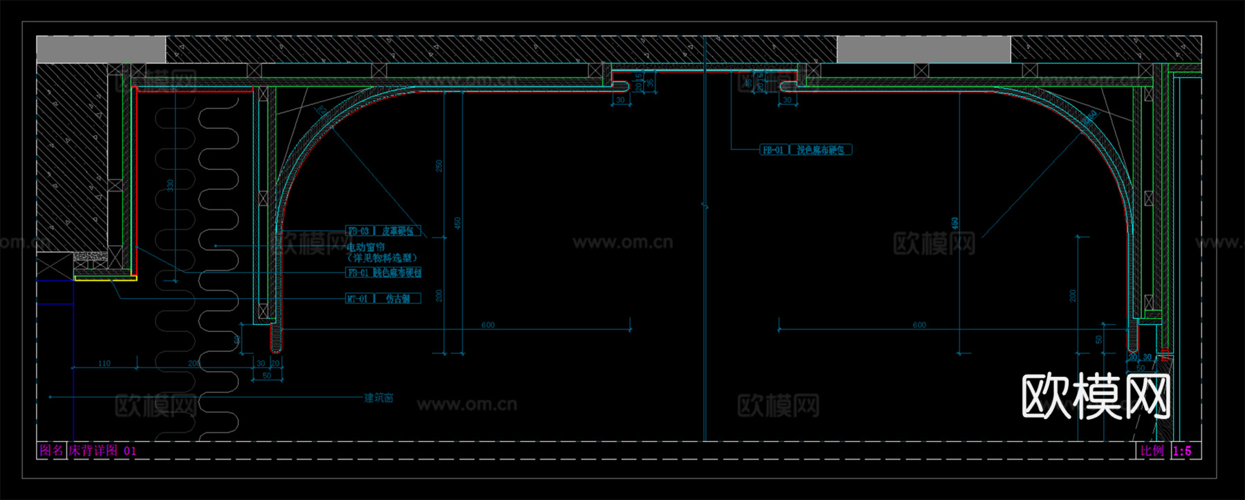 卧室背景墙 背景墙立面图  床头背景墙 背景墙节点cad施工图