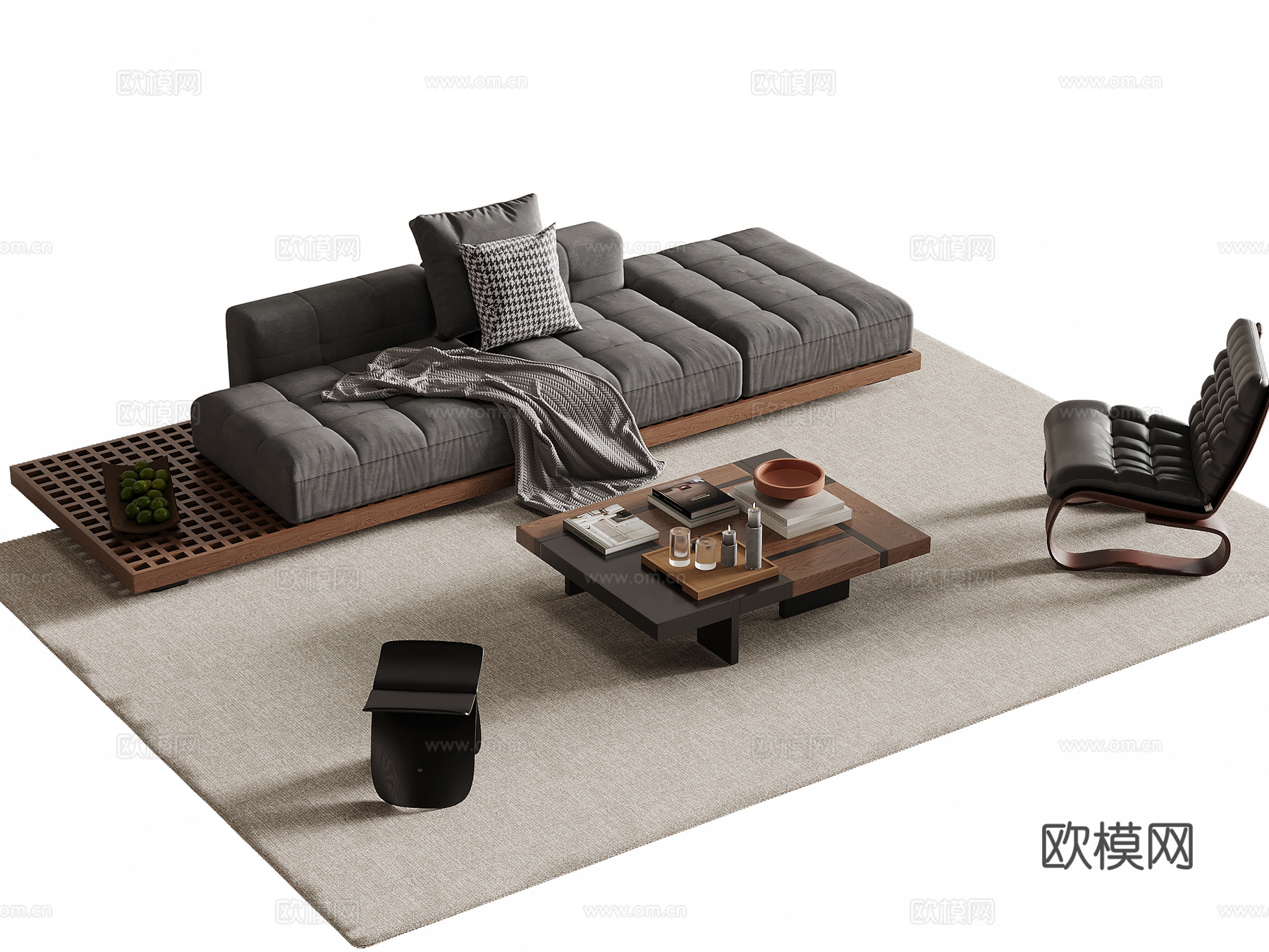 中古风沙发茶几组合su模型