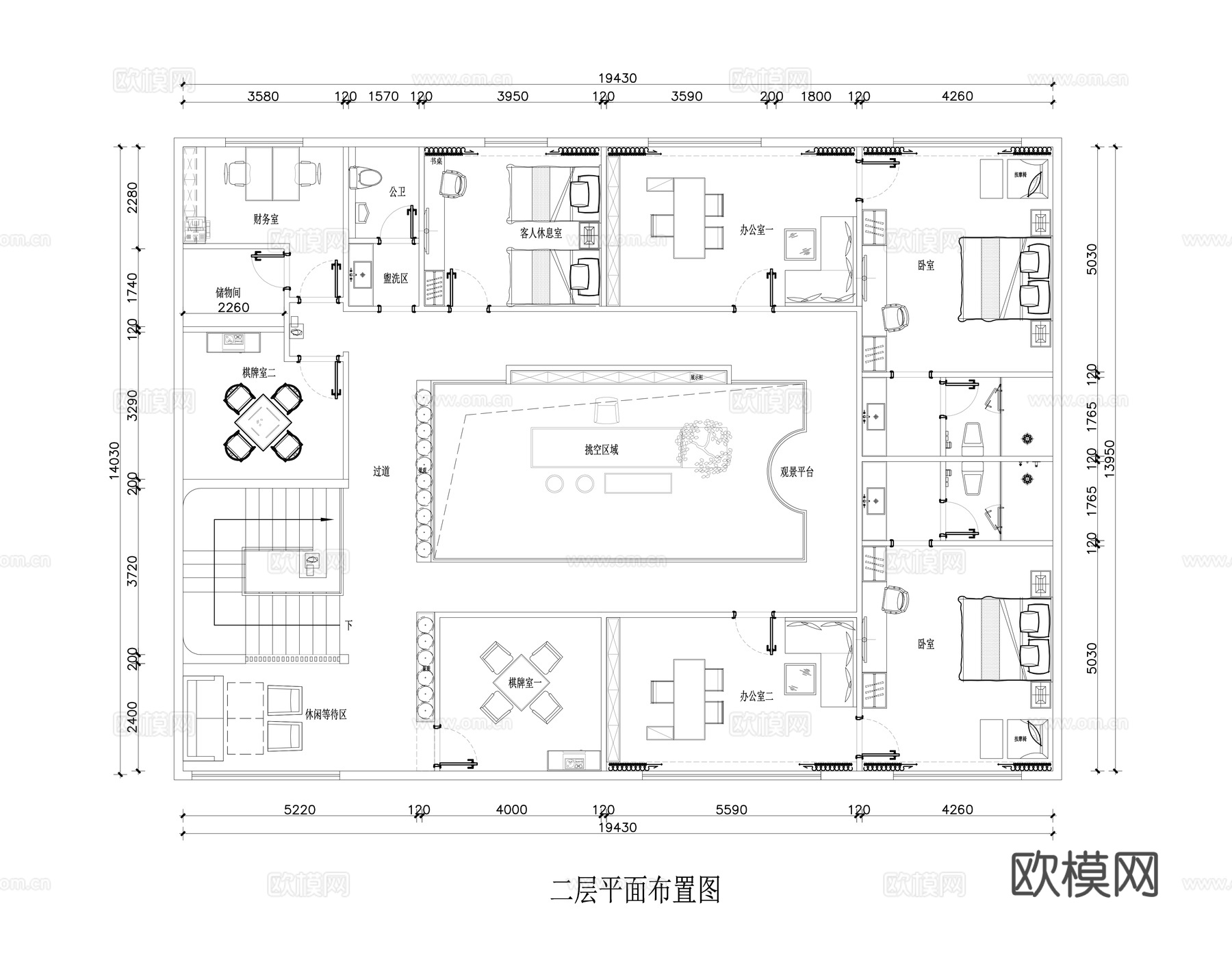 休闲接待会所平面图cad施工图