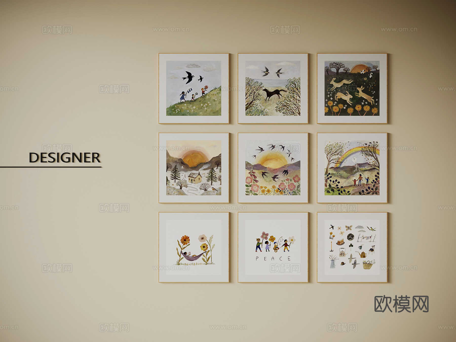 现代挂画 客厅装饰画su模型