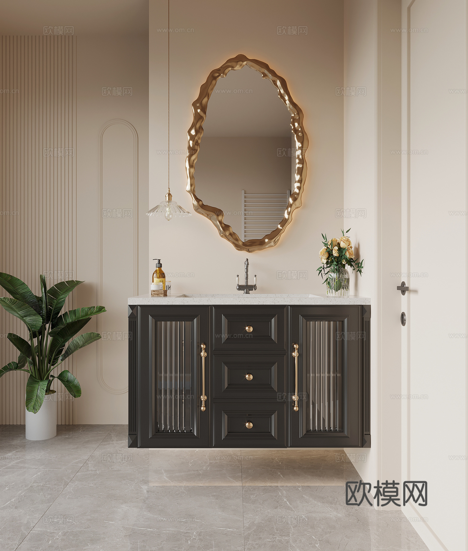 法式复古风浴室柜 洗手台su模型
