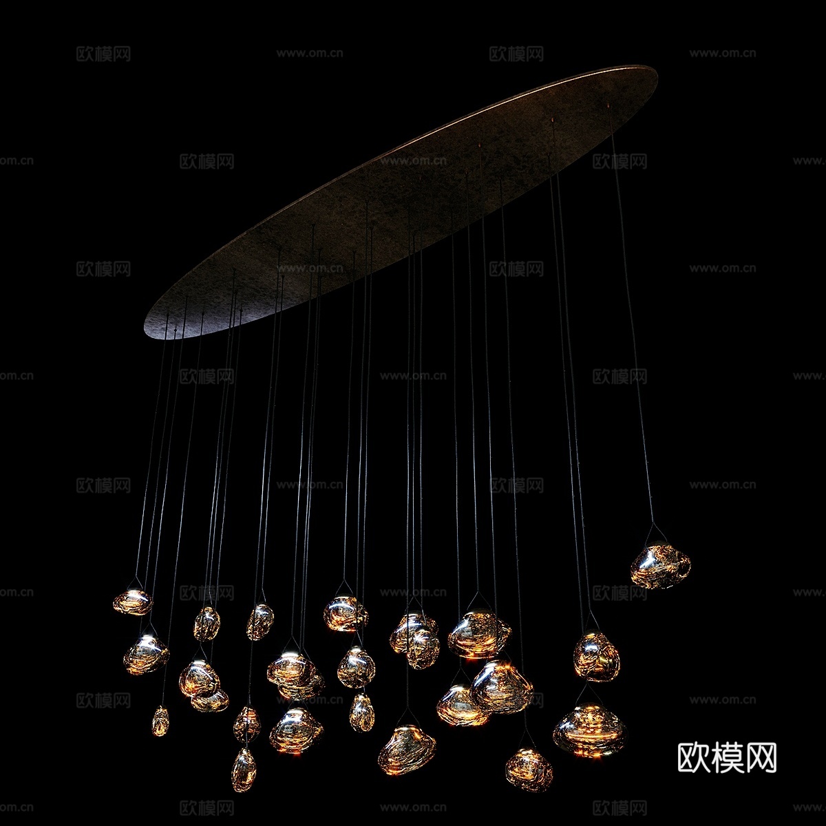 赭石水母花曲线吊灯，水母花椭圆26滴吊灯3d模型下载