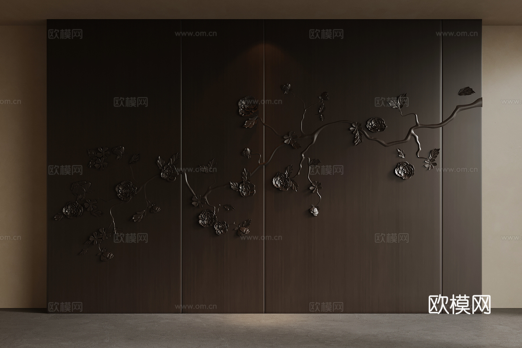 新中式背景墙su模型