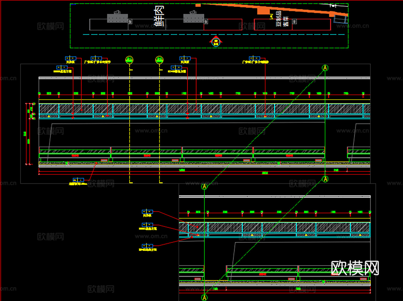 大型超市，生鲜果蔬店，水果店，超市，CAD施工图纸附效果图cad施工图