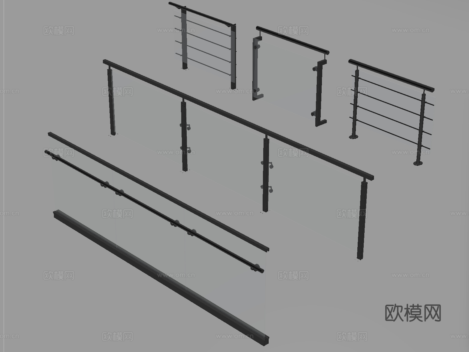 现代围栏护栏 玻璃栏杆 护栏 扶手 阳台护栏su模型