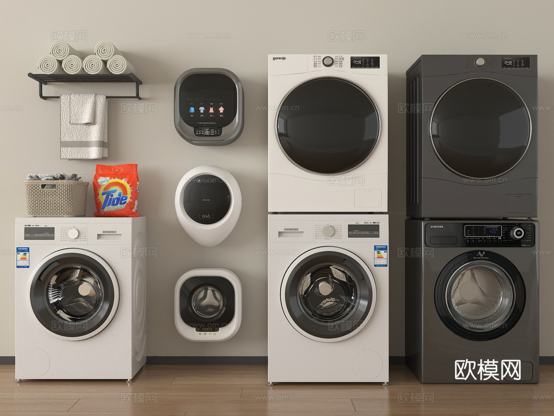 现代洗衣机 烘干机 壁挂式洗衣机 卫浴小件su模型