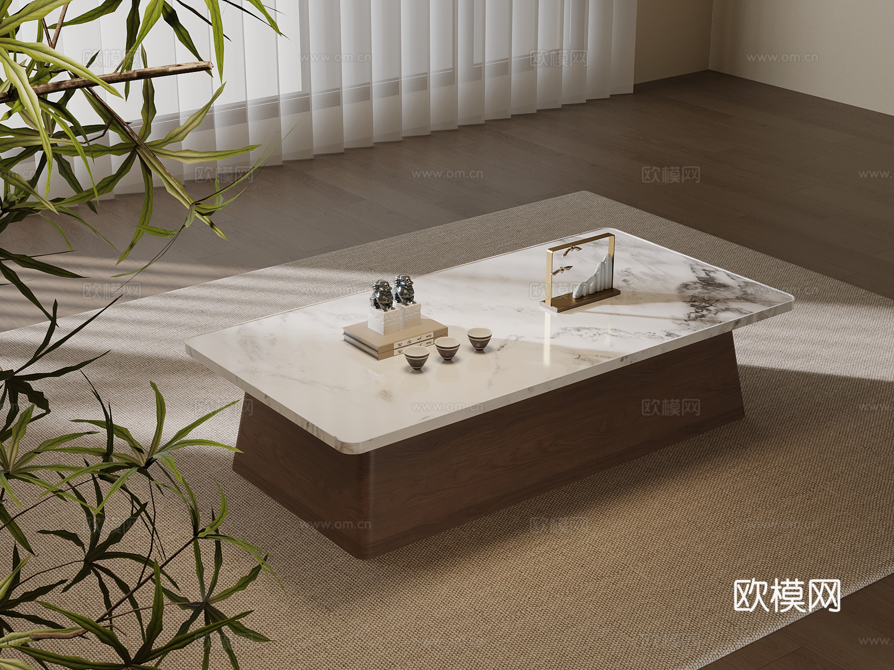 新中式茶几su模型