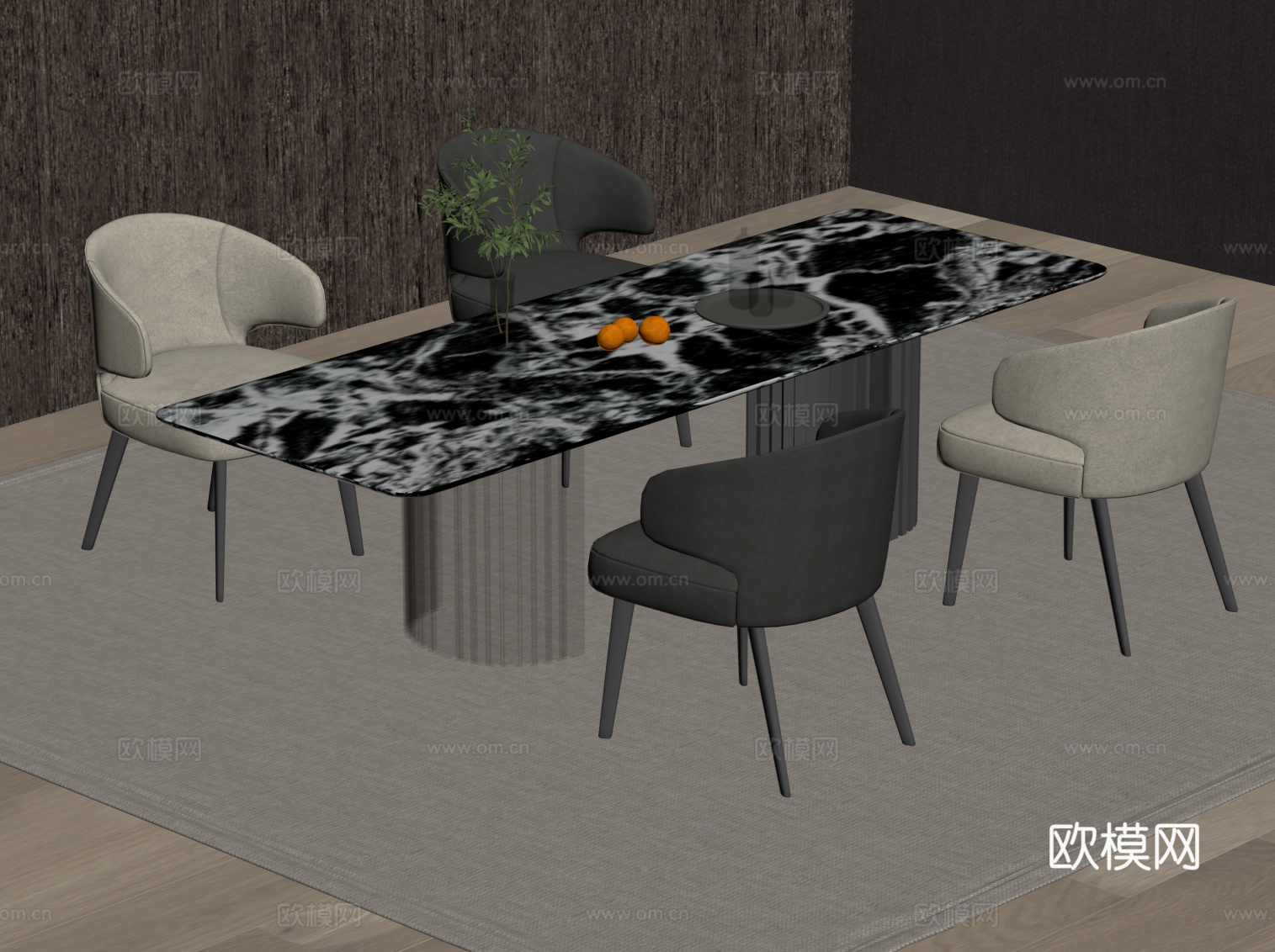 现代意式餐桌椅 条形餐桌su模型
