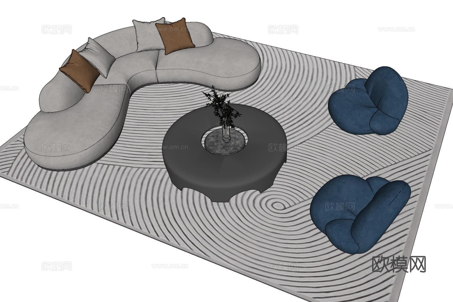 沙发茶几su模型下载（渲染图2）