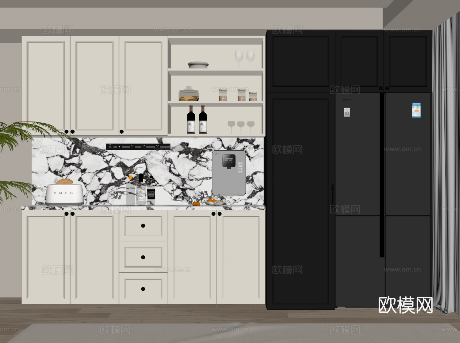 法式复古风酒柜 餐边柜su模型