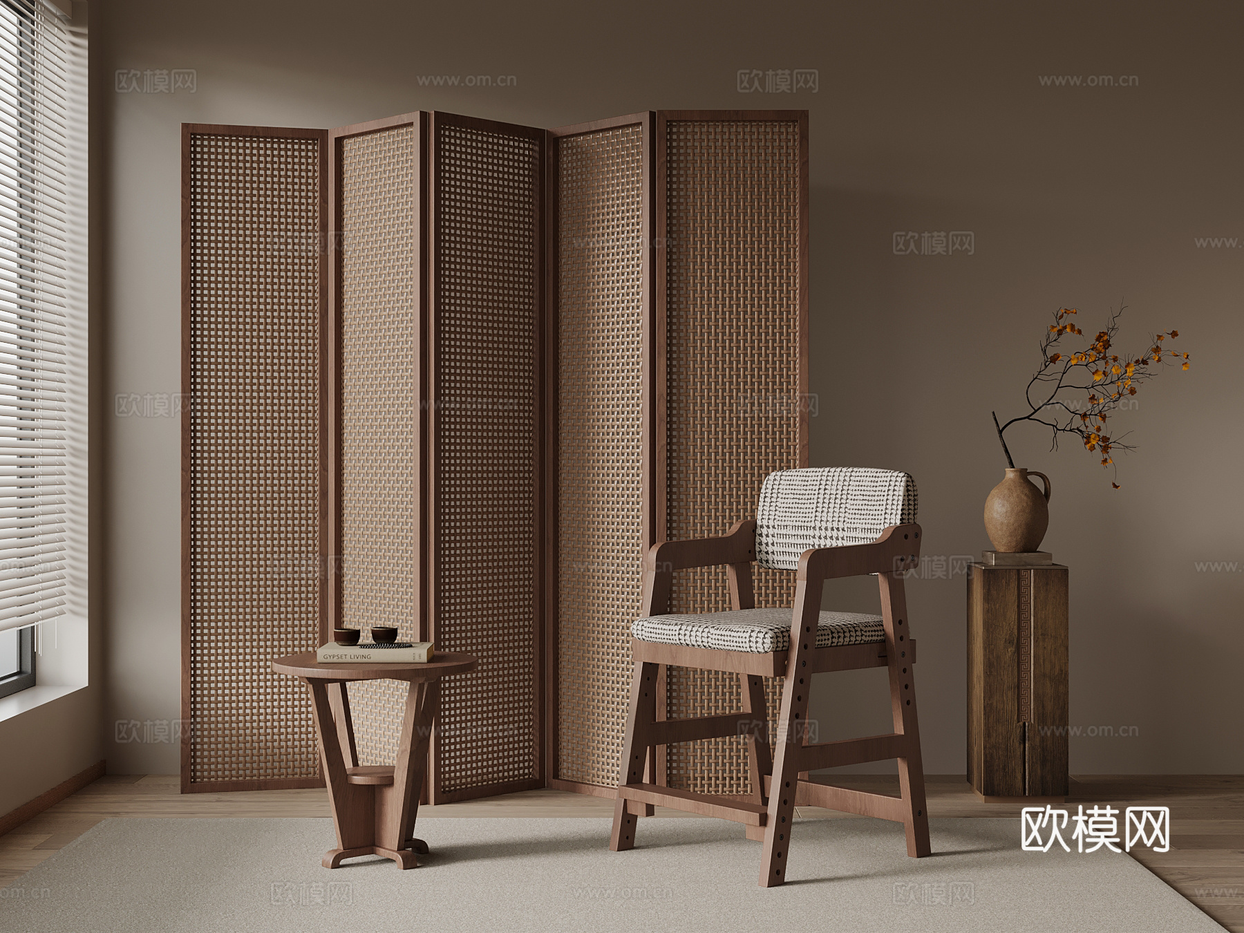 中古风休闲椅 餐椅su模型