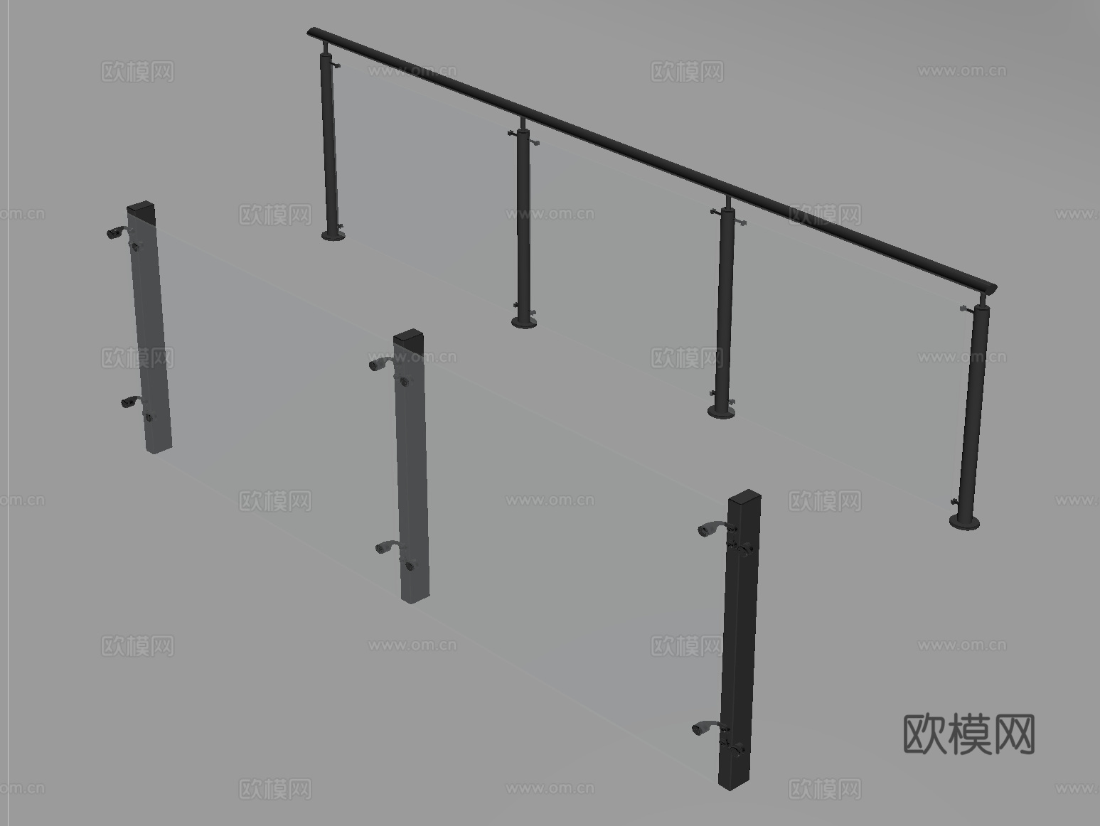 现代围栏护栏 玻璃栏杆 护栏 扶手 阳台护栏su模型