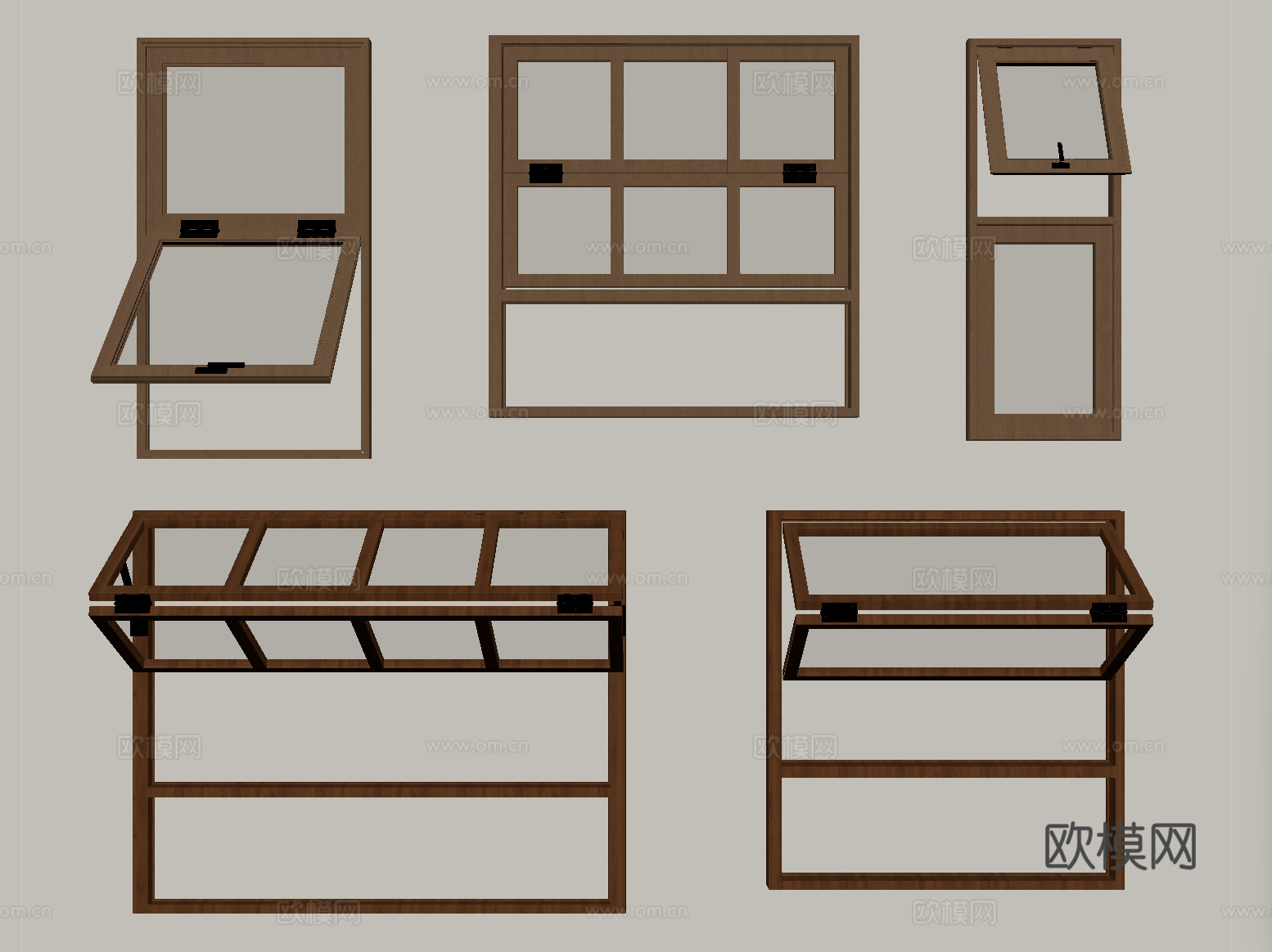 中式窗组合 折叠窗  上下折叠窗su模型