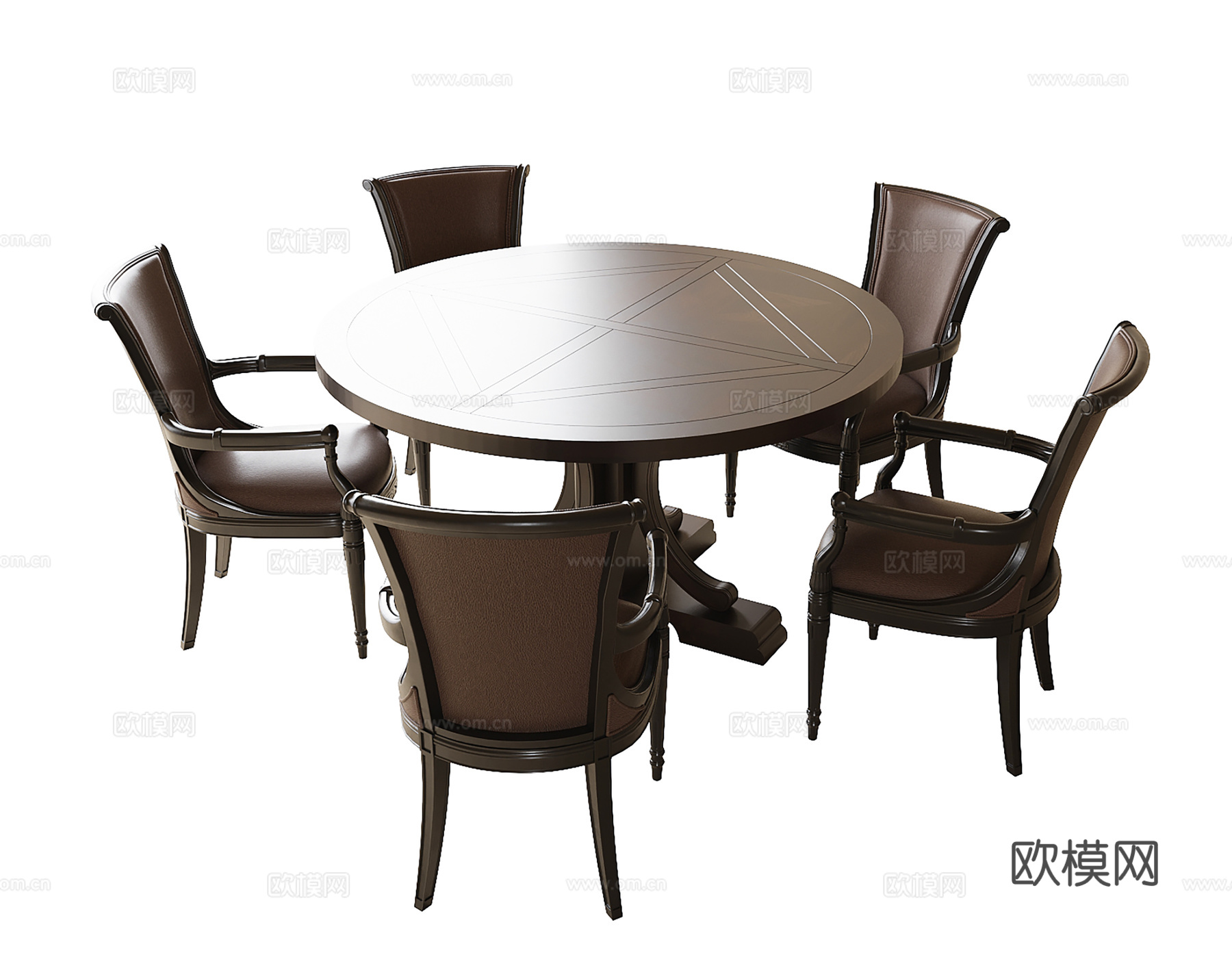 美式餐桌椅 餐椅 圆形餐桌su模型