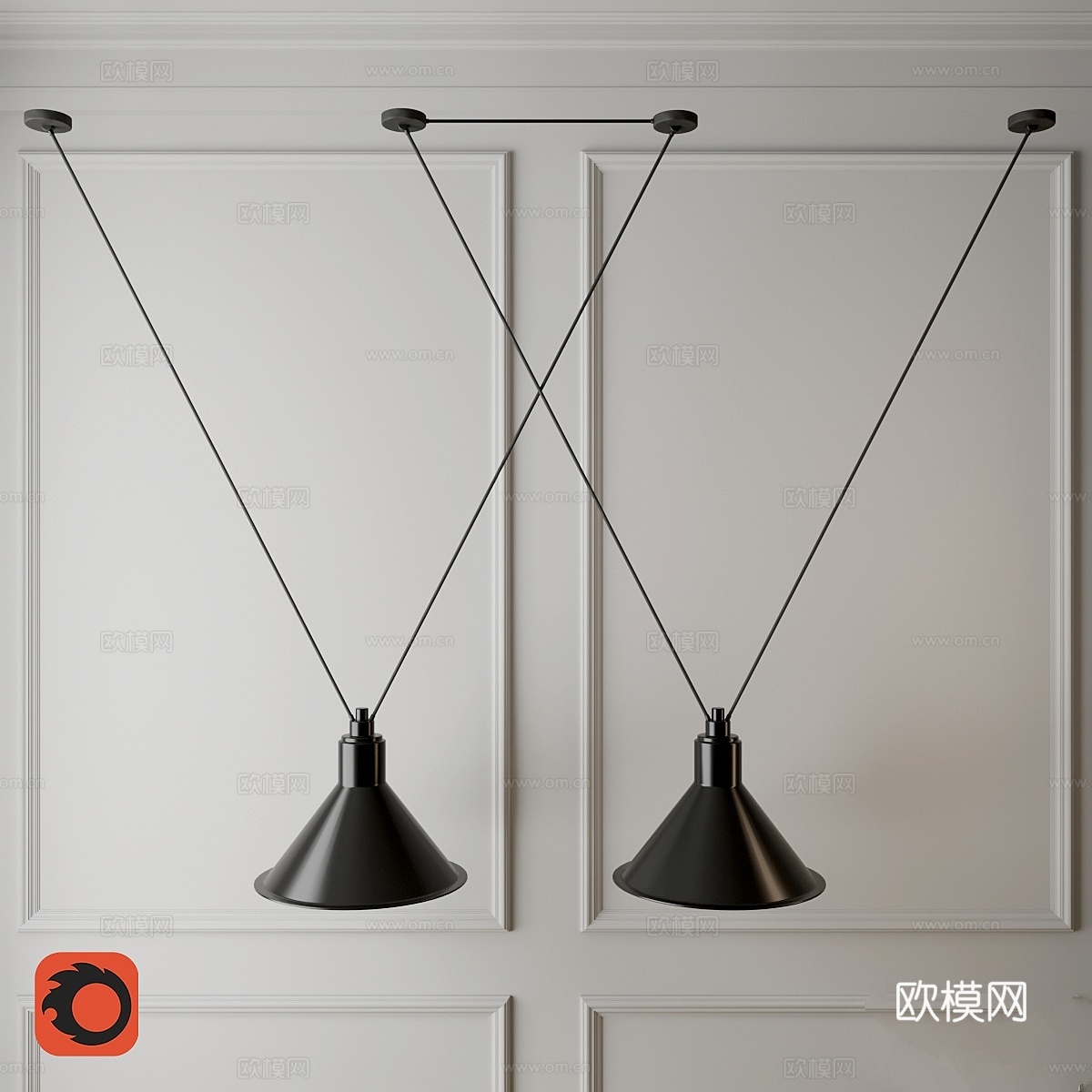 悬吊式玻璃灯具3d模型下载