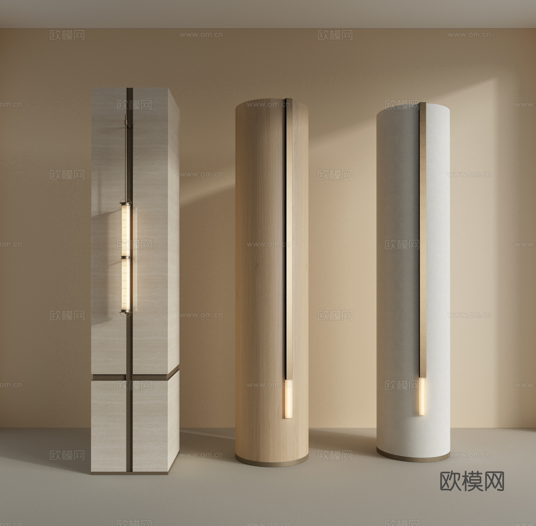 现代柱子 圆柱 造型柱 壁灯 石柱 装饰柱su模型