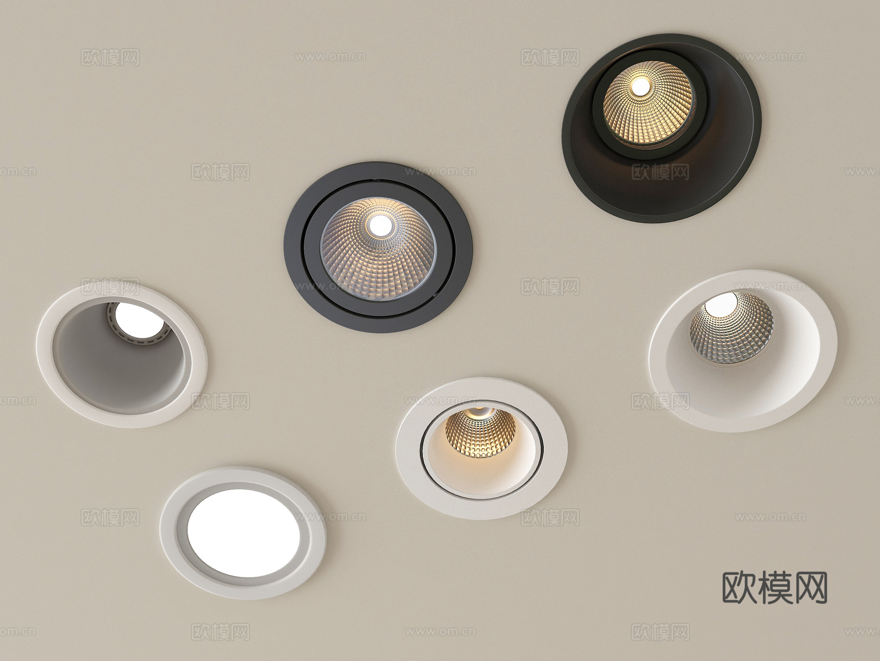 现代筒灯射灯 嵌入式射灯 牛角灯su模型