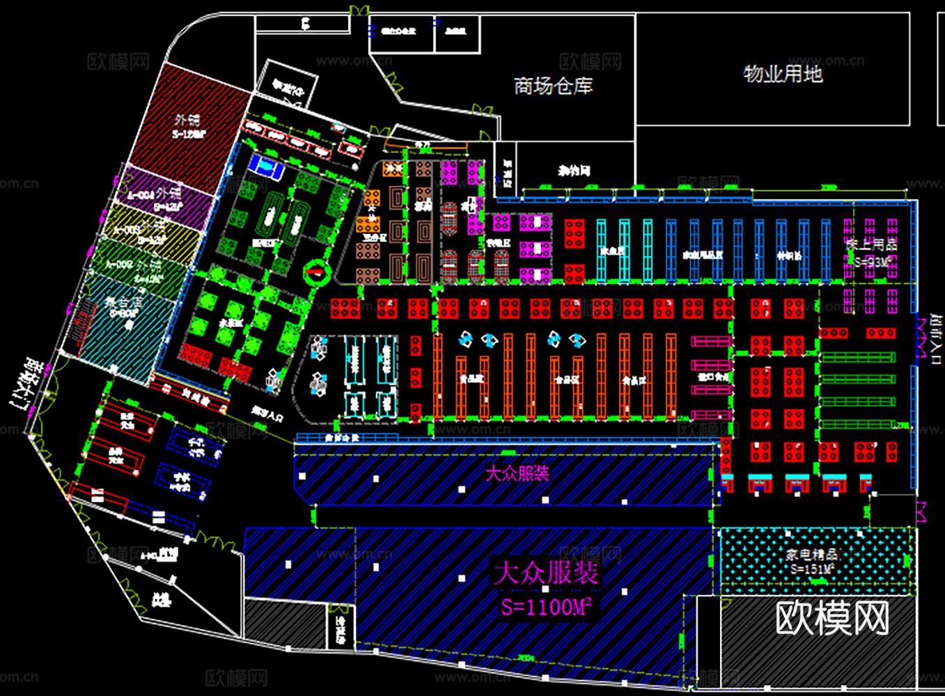 大型超市，生鲜果蔬店，水果店，超市，CAD施工图纸附效果图cad施工图