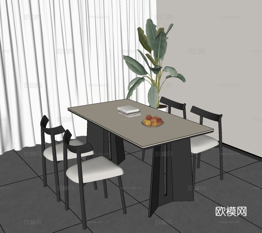 现代餐桌椅 极简餐桌椅 餐桌餐椅组合  餐桌 餐椅su模型