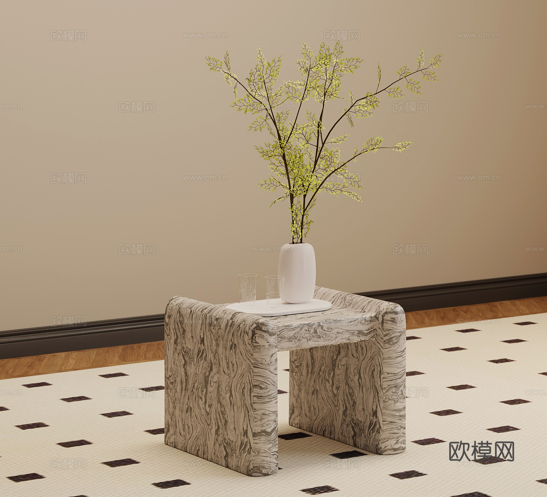 现代边几 大理石边几su模型