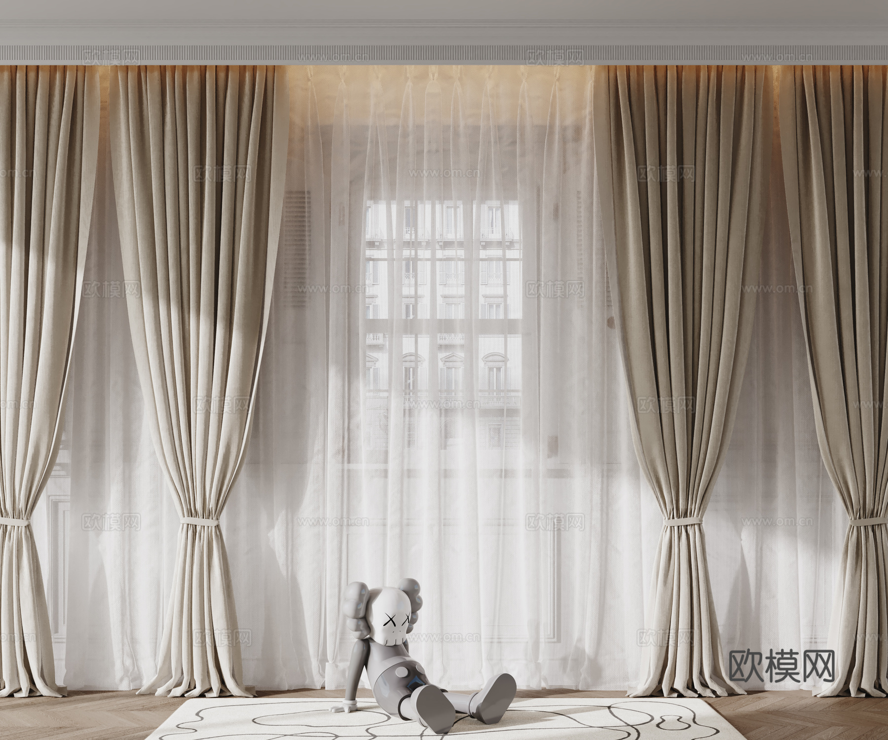 法式窗帘 纱帘 布艺窗帘3d模型下载