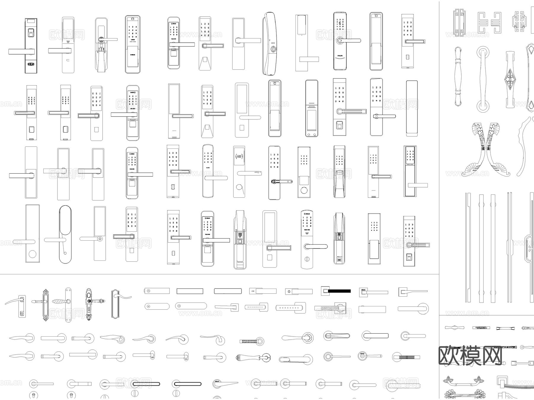 2026年最新门把手防盗门把手电子锁房门锁CAD图库cad施工图