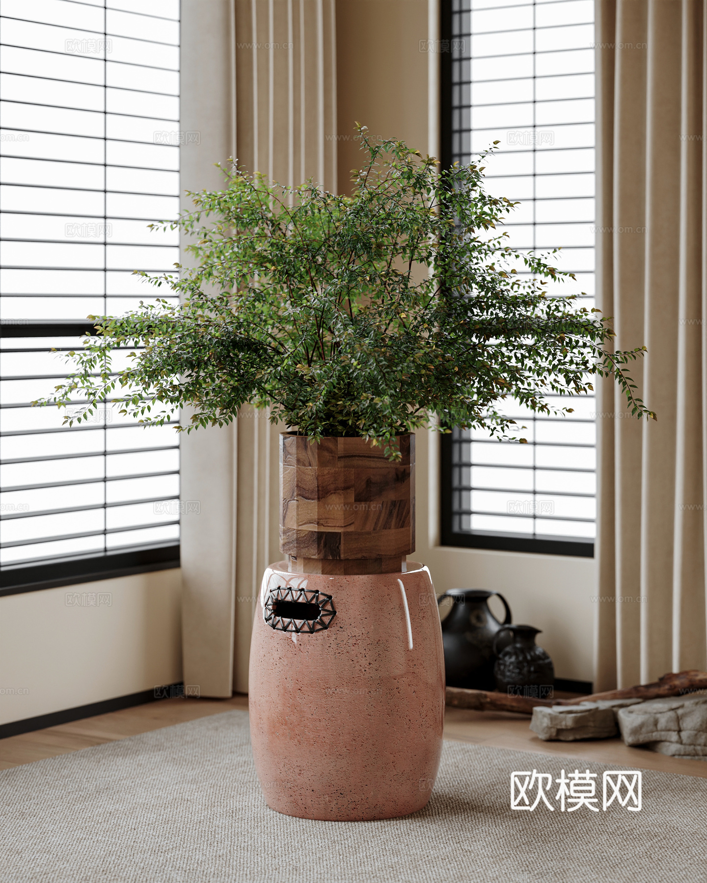 中古风盆栽盆景 植物 绿植 花盆3d模型下载