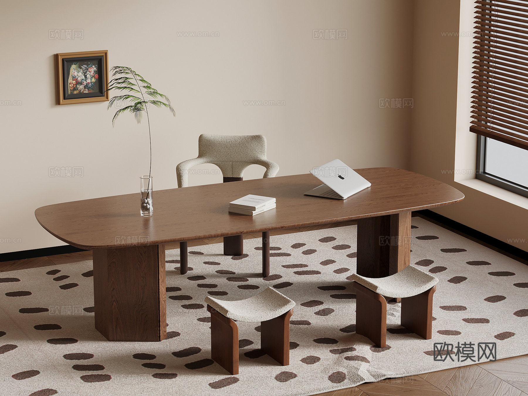 中古风书桌椅 办公桌椅su模型