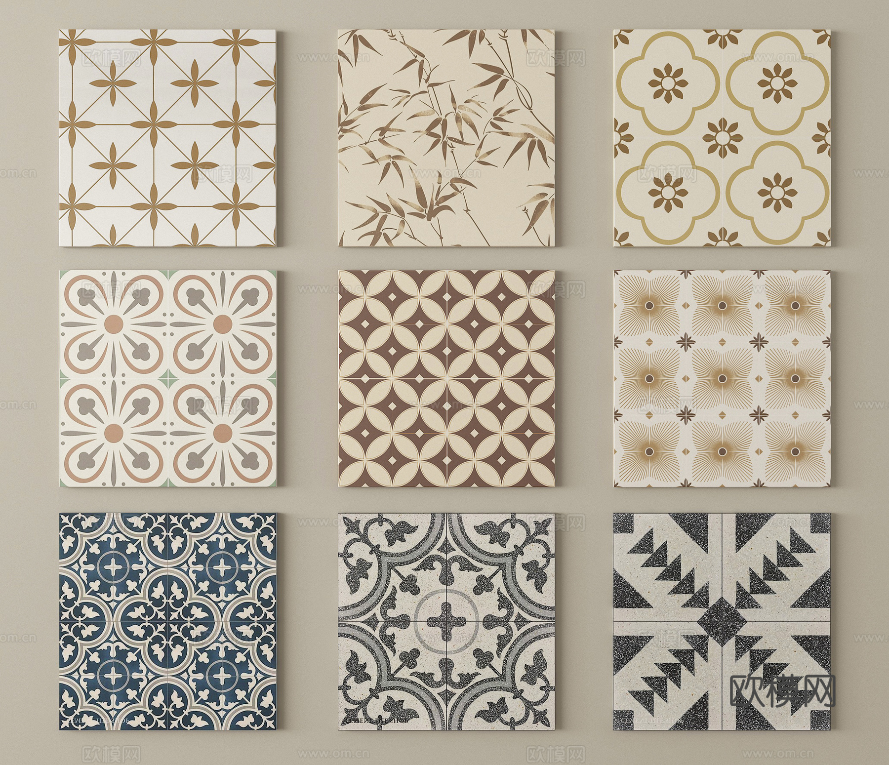 中古复古砖花砖 地砖 仿古砖su模型